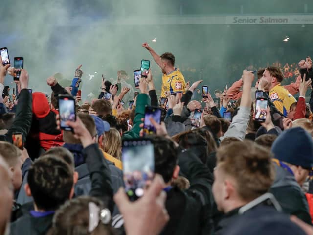 Stags celebrate promotion at the One Call Stadium, 16 April 2024, Photo credit Chris & Jeanette Holloway / The Bigger Picture.media
