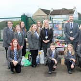 Headteacher, Deputy Headteacher and students from Selston High School with food bank supplies
