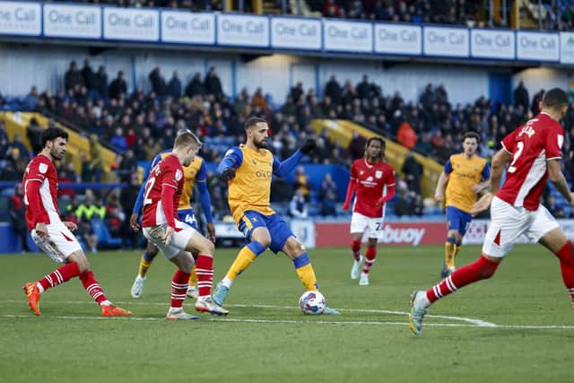 Mansfield Town forward Jordan Bowery in action in Saturday's frustrating 1-1 home draw with Crewe Alexandra. Photo by Chris Holloway/The Bigger Picture.media