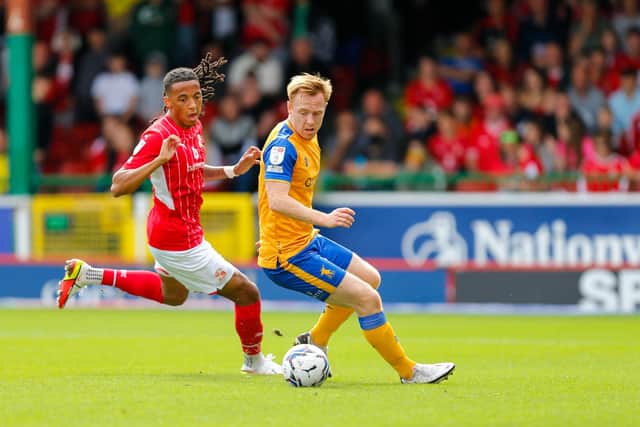 Mansfield Town forward Danny Johnson in action at Swindon. Photo: Chris Holloway