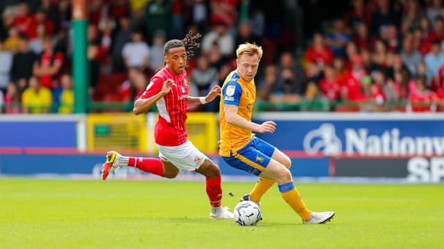Mansfield Town forward Danny Johnson in action at Swindon. Photo: Chris Holloway