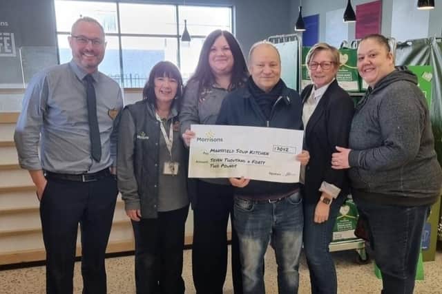 Ben Wildin, Wendy Harris, Janine Hemmings and volunteers from Mansfield Soup Kitchen. Morrisons in Kirkby helped raised £7,042 for Mansfield Soup Kitchen.