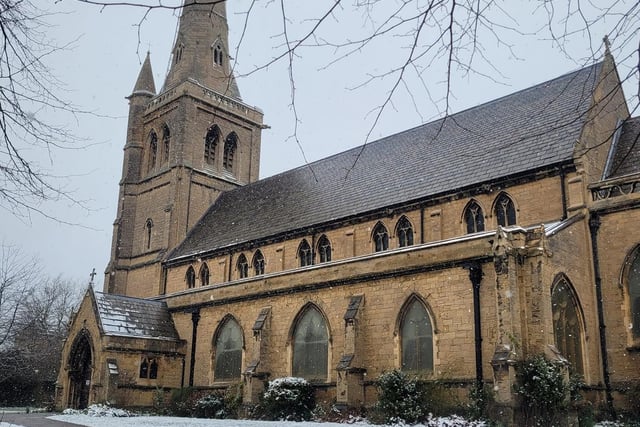 Snowy scenes at the Church of St Peter & St Paul's, Church Side, Mansfield.