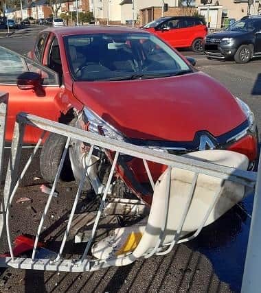 A vehicle crashed into bollards and railings in Mansfield today