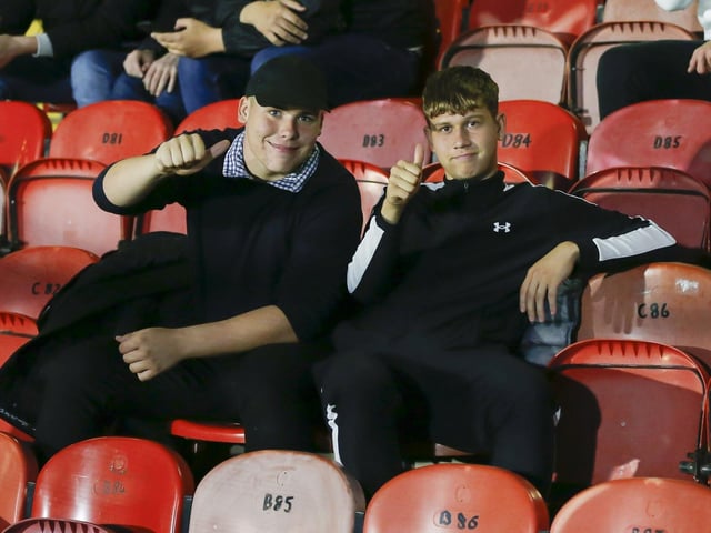 Stags fans during the Papa John's Trophy match against Grimsby Town.