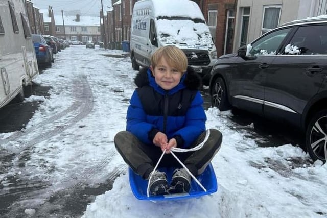 Well, that is one way to travel in the snow. Pictured; Jacob in Warsop.