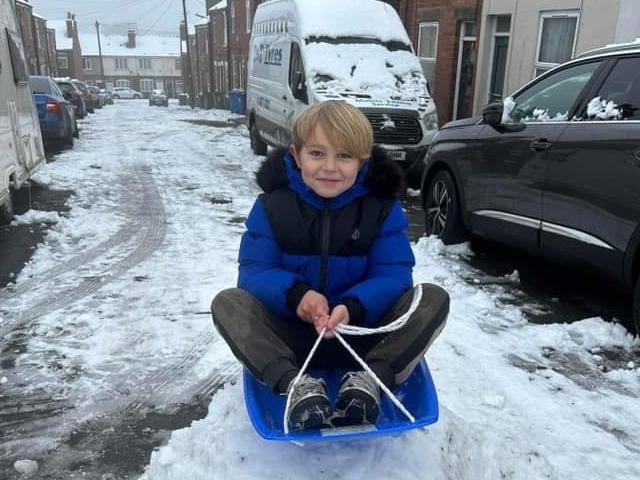 Well, that is one way to travel in the snow. Pictured; Jacob in Warsop.