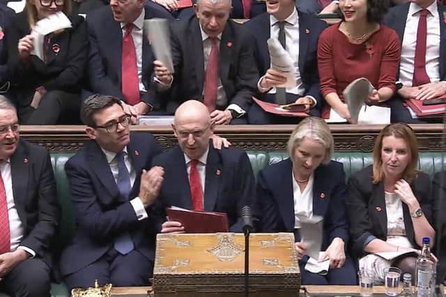 Screen grab of Prime Minister Andy Burnham congratulating Chancellor of the Exchequer John Healey after delivering his Budget in the House of Commons, London. Picture date: Wednesday October 28, 2026. PA Photo. Photo credit should read: House of Commons/UK Parliament/PA Wire
