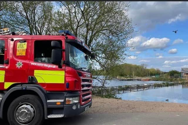Firefighters from Ashfield Fire Station visited King's Mill Reservoir to promote water safety.
