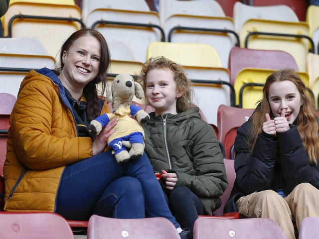 Travelling Stags fans watch the Sky Bet League 2 match against Bradford City.
