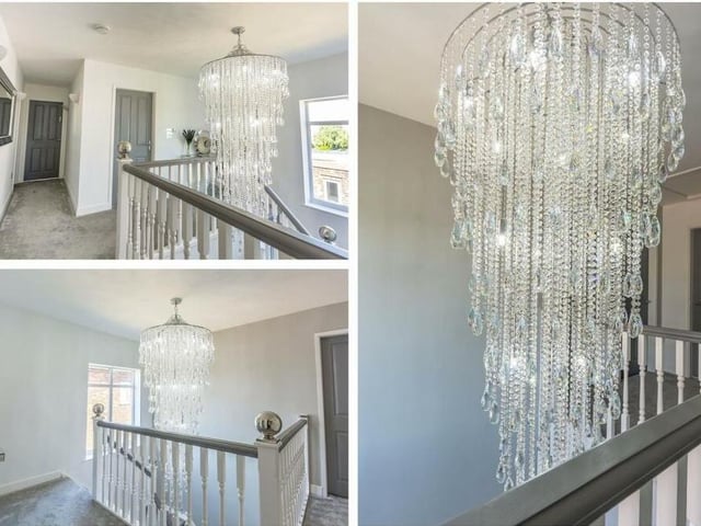 At the top of the stairs, you are greeted by this lovely landing, with carpeted floor, underfloor heating and attractive wall-lights.