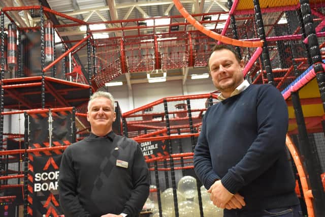 Pictured: Lorenzo Clark (Everyone Active Contract Manager) and Coun Jason Zadrozny (Leader of Ashfield District Council) at the new TAGactive facility under construction at Lammas Leisure Centre