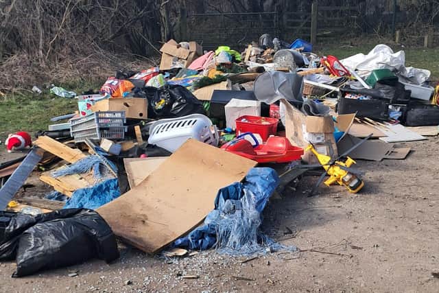 Fly tipped waste on Outgang Lane in Pleasley
