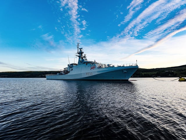 HMS Tamar conducts boat drill exercises whilst at anchor in Gare Loch.