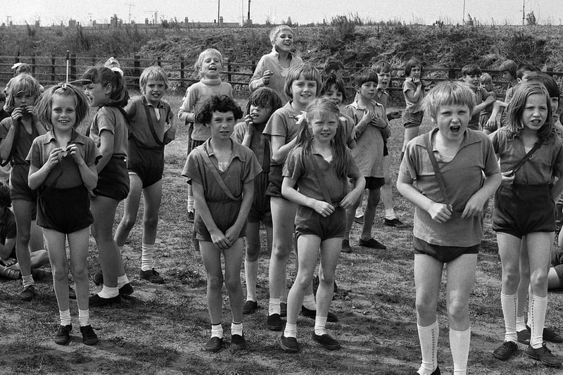 Youngsters at Newgate Lane School get their kits on ready to race in 1970.
