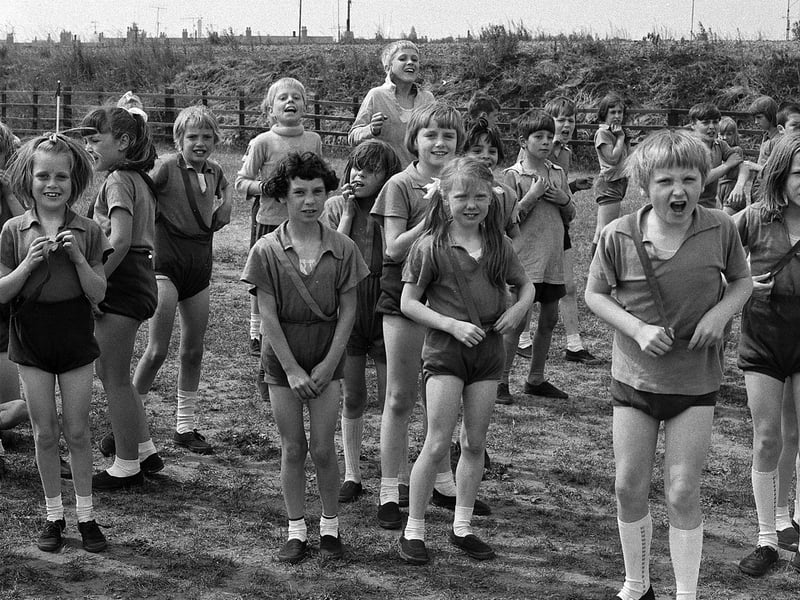 Youngsters at Newgate Lane School get their kits on ready to race in 1970.