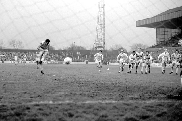 Steve Charles nets a penalty for Mansfield, but Stags lost 3-1 in this April 1988 home clash with Walsall.