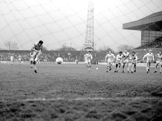 Steve Charles nets a penalty for Mansfield, but Stags lost 3-1 in this April 1988 home clash with Walsall.
