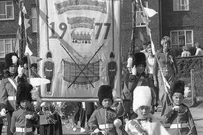 The Mansfield mining gala parade marches through the streets in 1977.