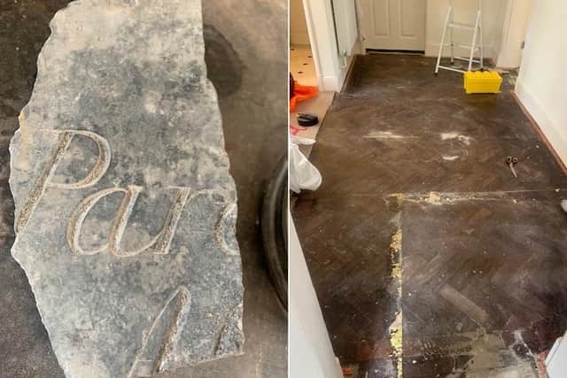 A week of discoveries, original parquet flooring and part of a gravestone