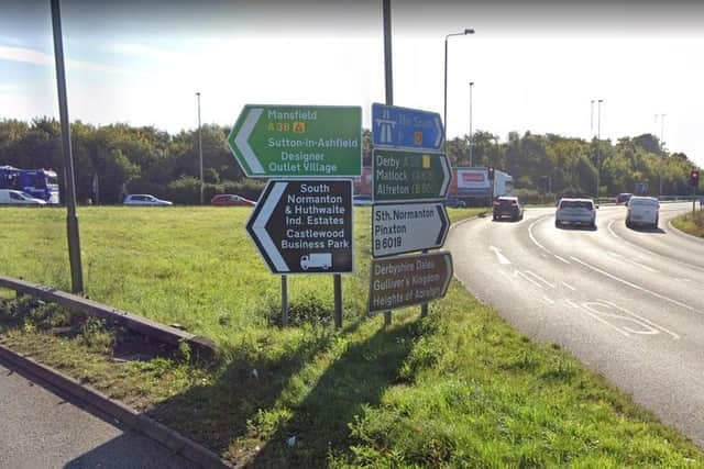 Roadsigns and traffic lights at Junction 28 of the M1.