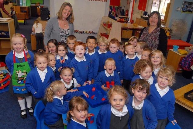 Foundation 2 new starters pictured with class teachers Julia Mayhew and Sandra Mansfield in 2012.