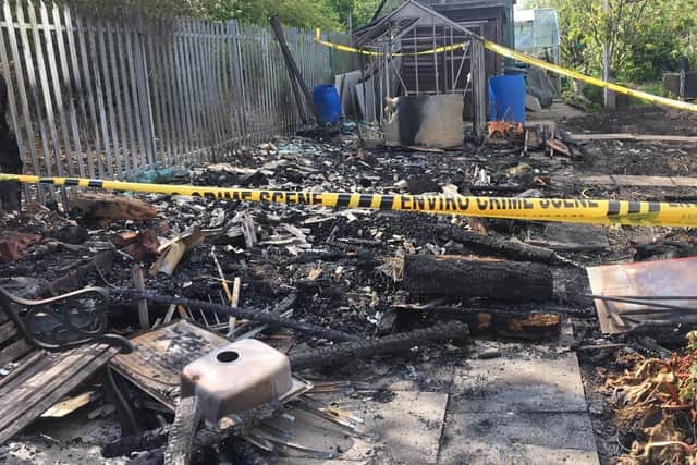 The damage at the Lane End allotments in Sutton following last Friday's fire. Photo: Ashfield District Council.