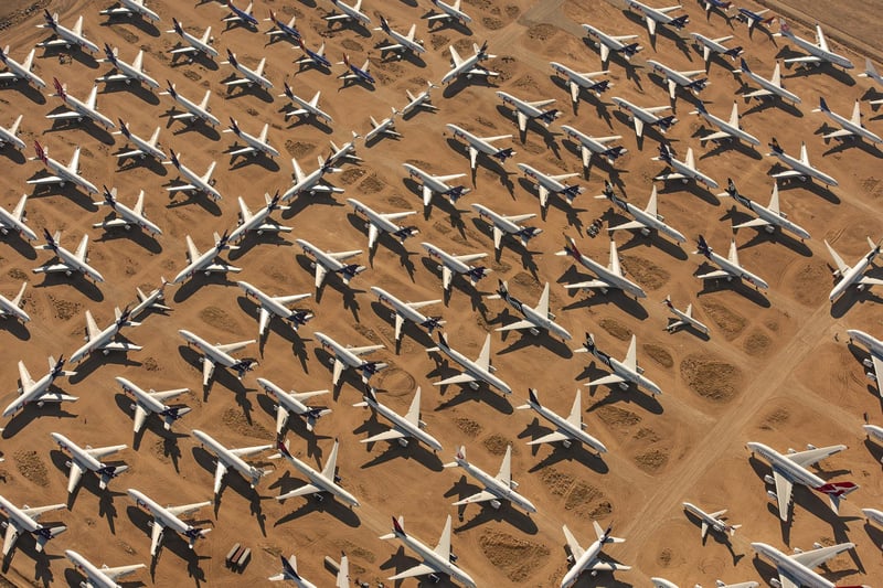 These astounding images show billions of dollars worth of aircraft parked up and disused due to COVID-19 travel restrictions.