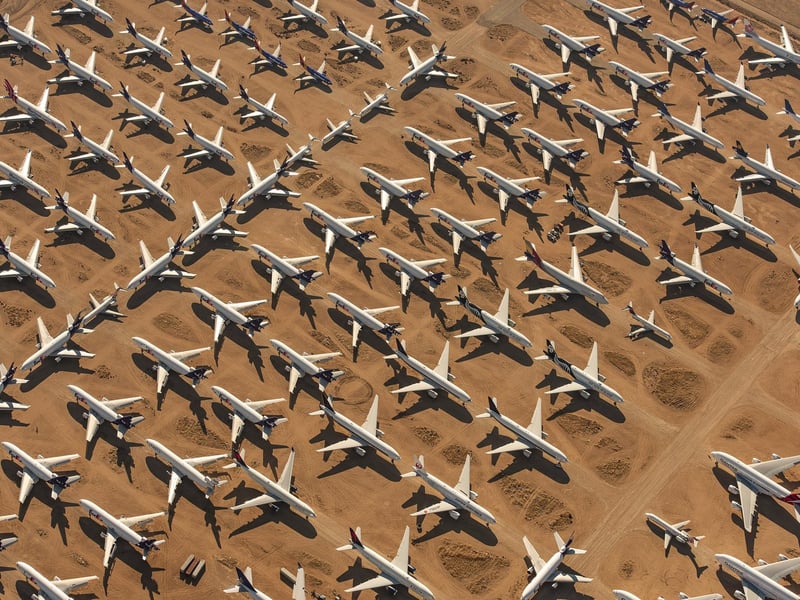 These astounding images show billions of dollars worth of aircraft parked up and disused due to COVID-19 travel restrictions.