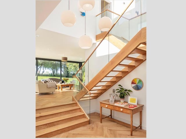 An interior view of the Kebony-clad new family home in Braishfield, Hampshire.