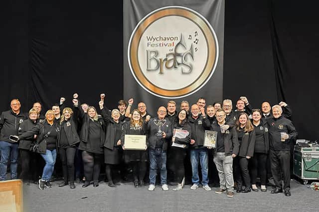 Newstead Brass celebrate with the Wychavon runners up trophy