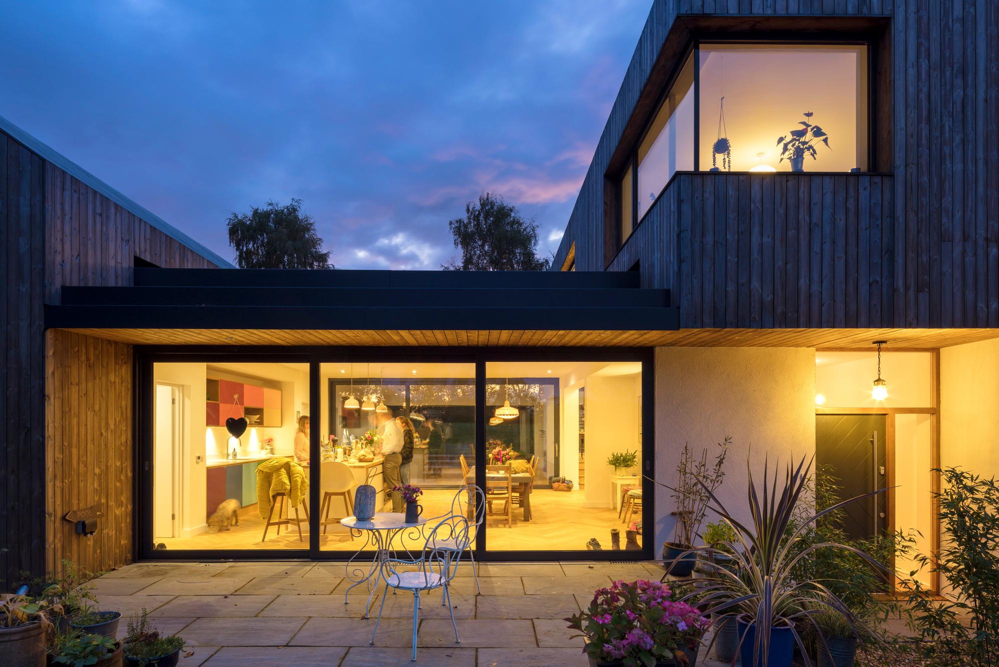 An exterior view of the Kebony-clad new family home in Braishfield, Hampshire.