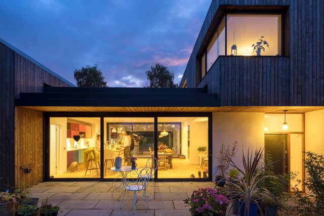 An exterior view of the Kebony-clad new family home in Braishfield, Hampshire.