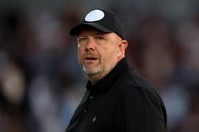 Andy Woodman, Manager of Bromley looks on prior to the Carabao Cup Second Round match between Bromley and Wycombe Wanderers at Hayes Lane on August 26, 2025 in Bromley, England.  (Photo by Jasper Wax/Getty Images)
