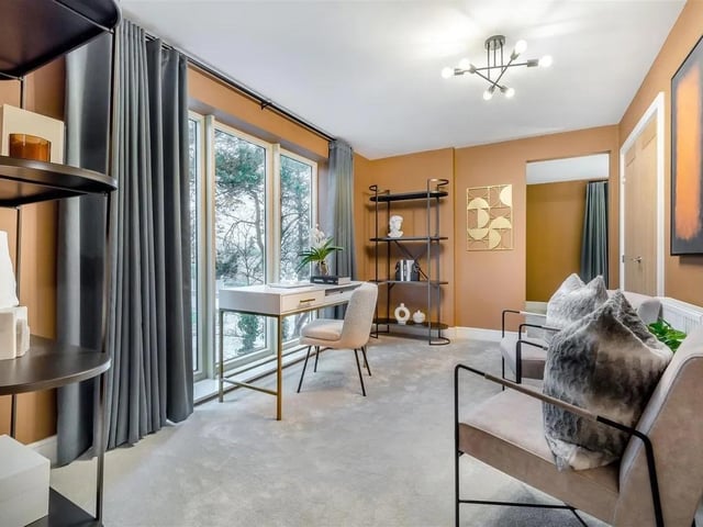 The first floor galleried landing leads to a master bedroom with Juliet balcony, a separate sitting area, a dressing room and an en suite shower room.