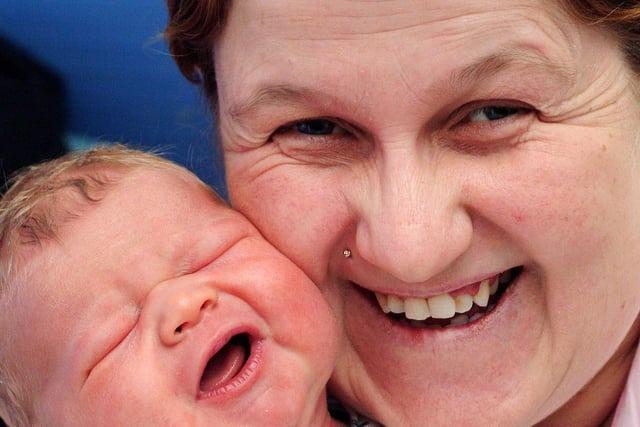 Baby Brooklyn James with mum Karen Roberts, of Mansfield Woodhouse, a brother to Sarah, Corey and Megan and son to dad Wayne Garner. Born at 4.47pm on New Year's Day (2009) weighing in at 8lb.7oz.