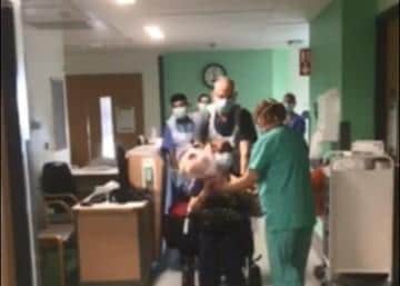 Karen leaves hospital and thanks colleagues after surviving coronavirus - Picture: Sherwood Forest Hospital Trust