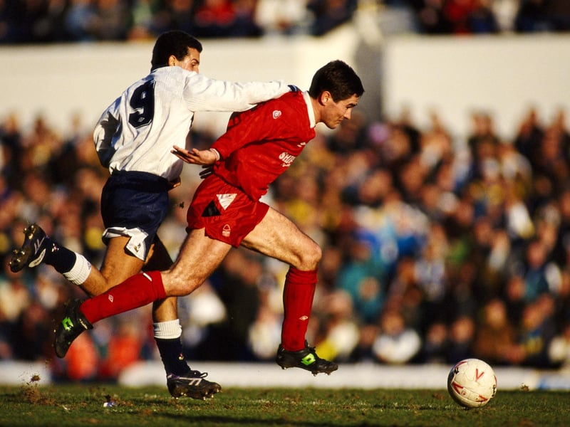 Nigel Clough gets past Vinny Samways during a Division One match between Spurs and Nottingham Forest on January 15, 1989.