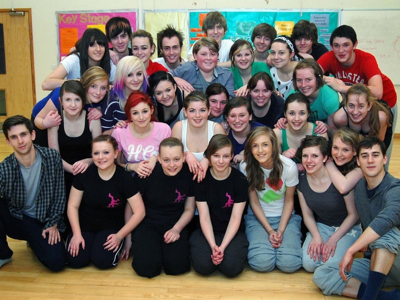 Dancers, Joe Walkling, front left and Dominic North, front row right, from the Matthew Bourne Dance Company pictured during a visit to the Brunts School.