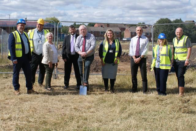 Council officials and contractors at the sod-cutting ceremony for the new Market Close development in Shirebrook.