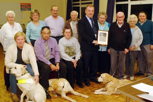 A retirement event for the former chairman of Mansfield's guide fogs for the blind, Harry Jones. East Midlands' fundraising coordinator Tony Pointer was in attendance for the presentation with other members in 2007.