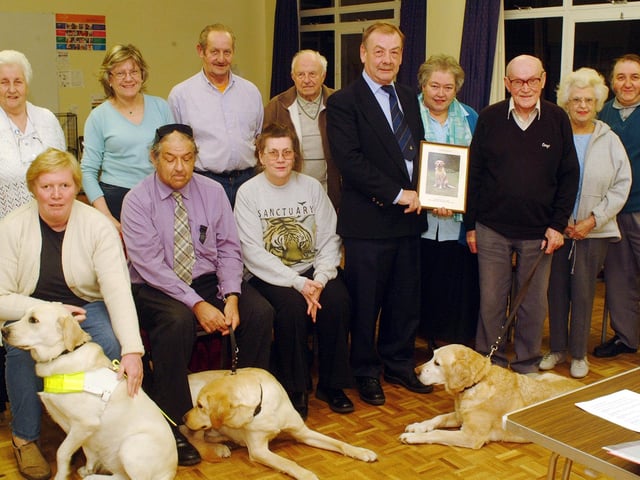 A retirement event for the former chairman of Mansfield's guide fogs for the blind, Harry Jones. East Midlands' fundraising coordinator Tony Pointer was in attendance for the presentation with other members in 2007.