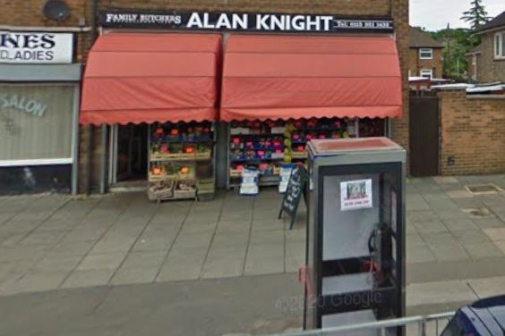 Alan Knight Butchers, 628-630 Farnborough Rd, Clifton, Nottingham NG11 9GU: A long-standing, family-run business located that was established in 1958. It is a highly rated butcher shop known for its quality meat, homemade products, and friendly customer service. Customers gave it 4.9 stars out of 87 reviews on Google.