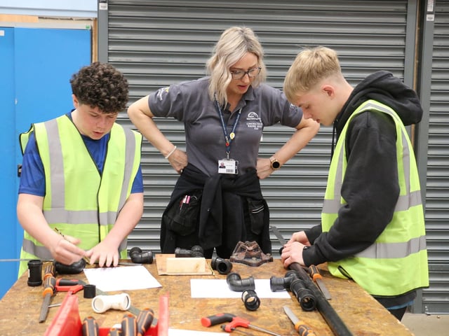 Plumbing activities were available for the children to try