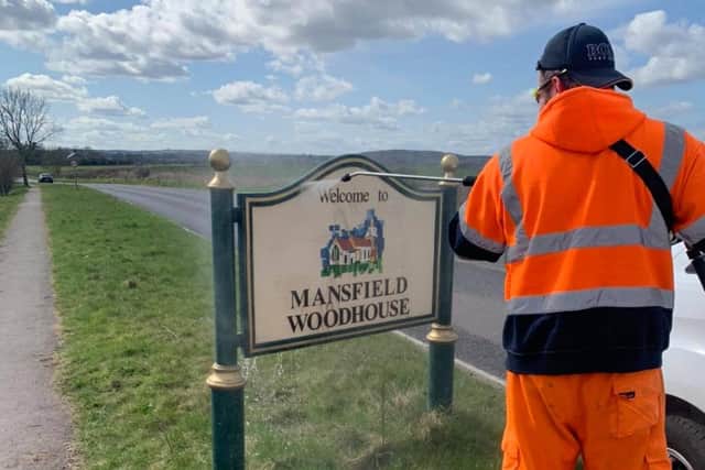 Daniel went viral on social media after cleaning the signs welcoming people to Mansfield Woodhouse.