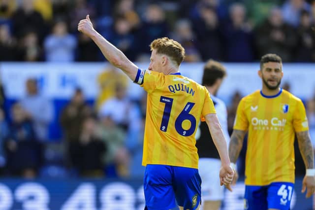 Stephen Quinn leaves the pitch for the final time as a Stag during the Sky Bet League 1 match against Exeter City FC at the One Call Stadium, 03 May 2025, Photo credit Chris & Jeanette Holloway / The Bigger Picture.media