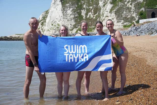 Tim Harries, Lynne Baxter, Kate Colliver, Emily Sears and Janine Bramley are part of the relay team set to swim the English Channel
