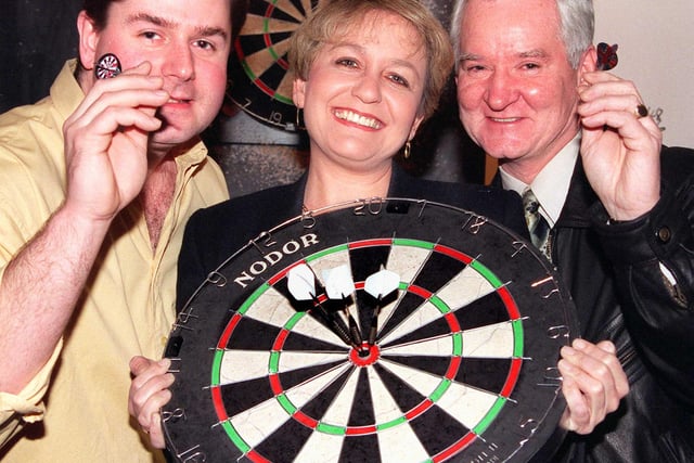 In 1999 Doncaster Central MP Rosie Winterton kicked off a 12 hour fund-raising darts marathon at the Horse and Groom pub, Armthorpe, on Saturday. Our picture shows her with Andy Hempsall and Councillor Tony Corden.