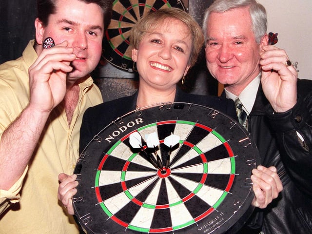 In 1999 Doncaster Central MP Rosie Winterton kicked off a 12 hour fund-raising darts marathon at the Horse and Groom pub, Armthorpe, on Saturday. Our picture shows her with Andy Hempsall and Councillor Tony Corden.