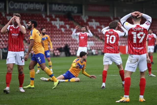 Alfie May goes close for Cheltenham Town. (Photo by Eddie Keogh/Getty Images)